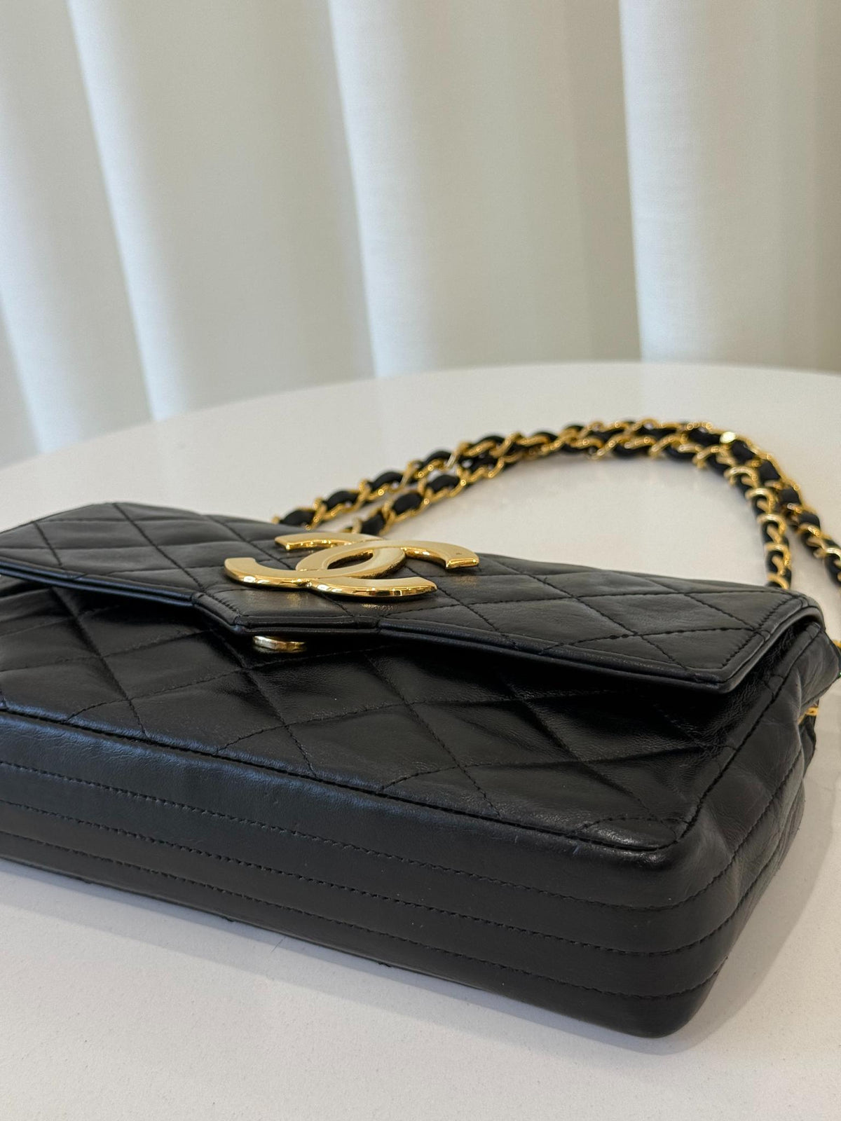 Chanel Coco Vintage Big CC Logo Black Lambskin Quilted Single Flap Bag