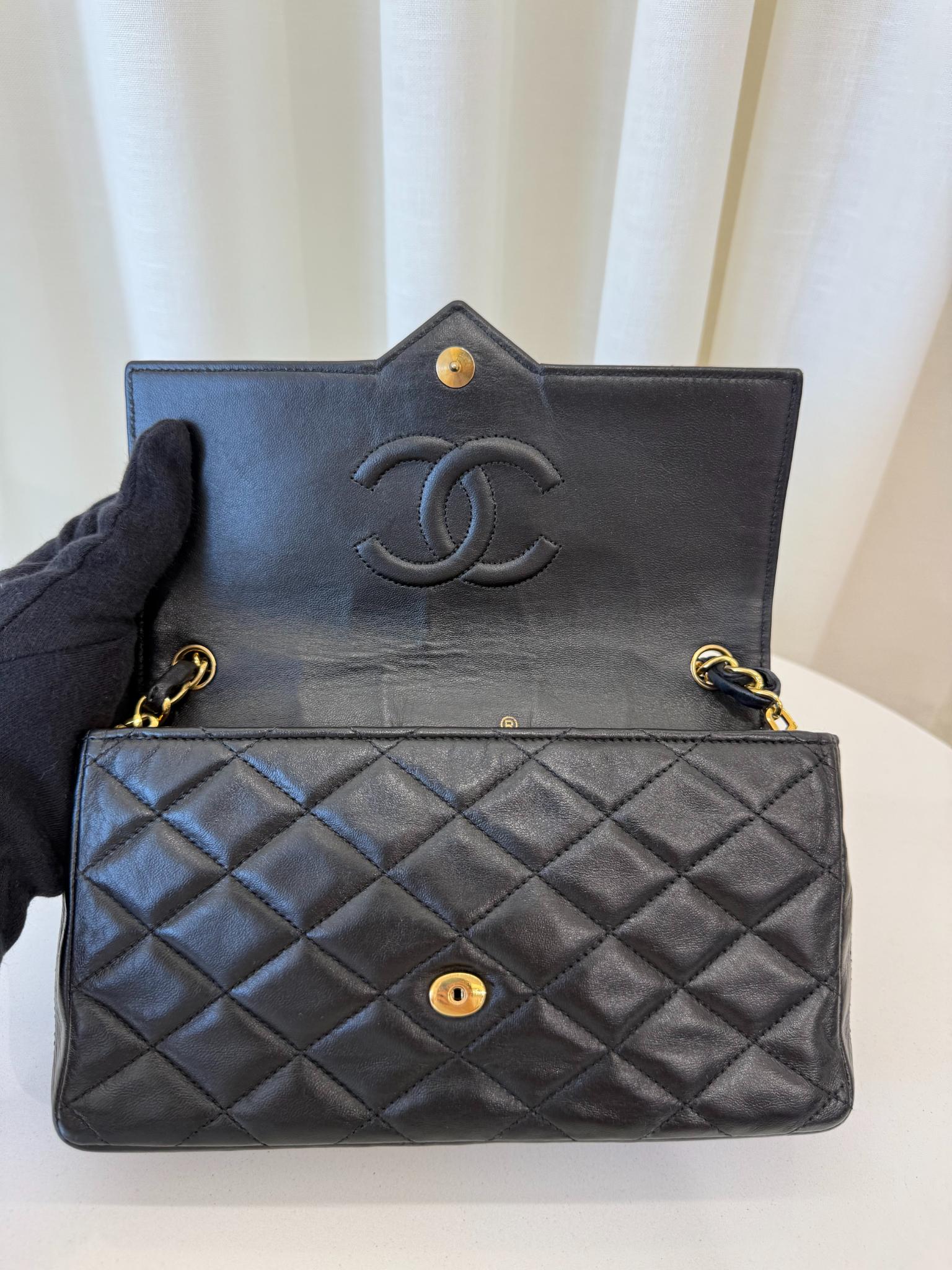 Chanel Coco Vintage Big CC Logo Black Lambskin Quilted Single Flap Bag