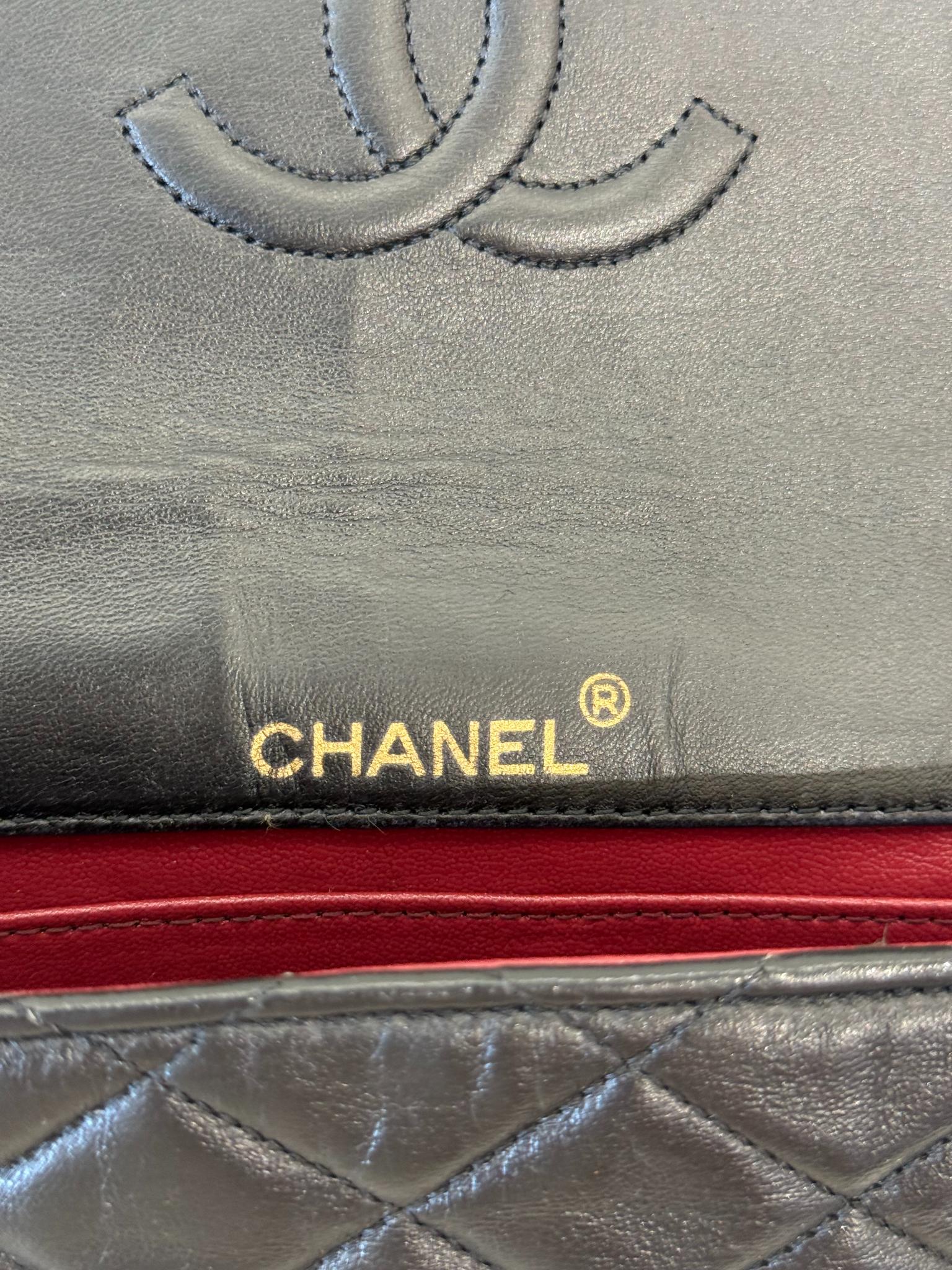 Chanel Coco Vintage Big CC Logo Black Lambskin Quilted Single Flap Bag