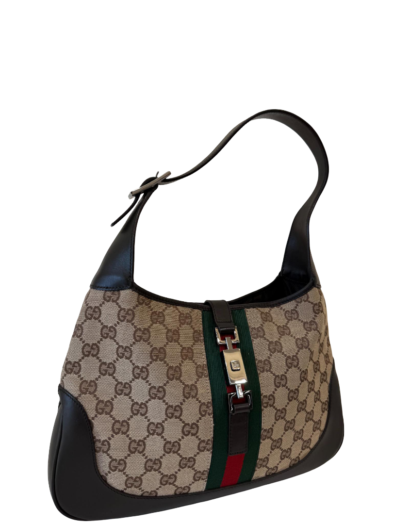 Gucci Monogram Web Jackie O Hobo Dark Brown