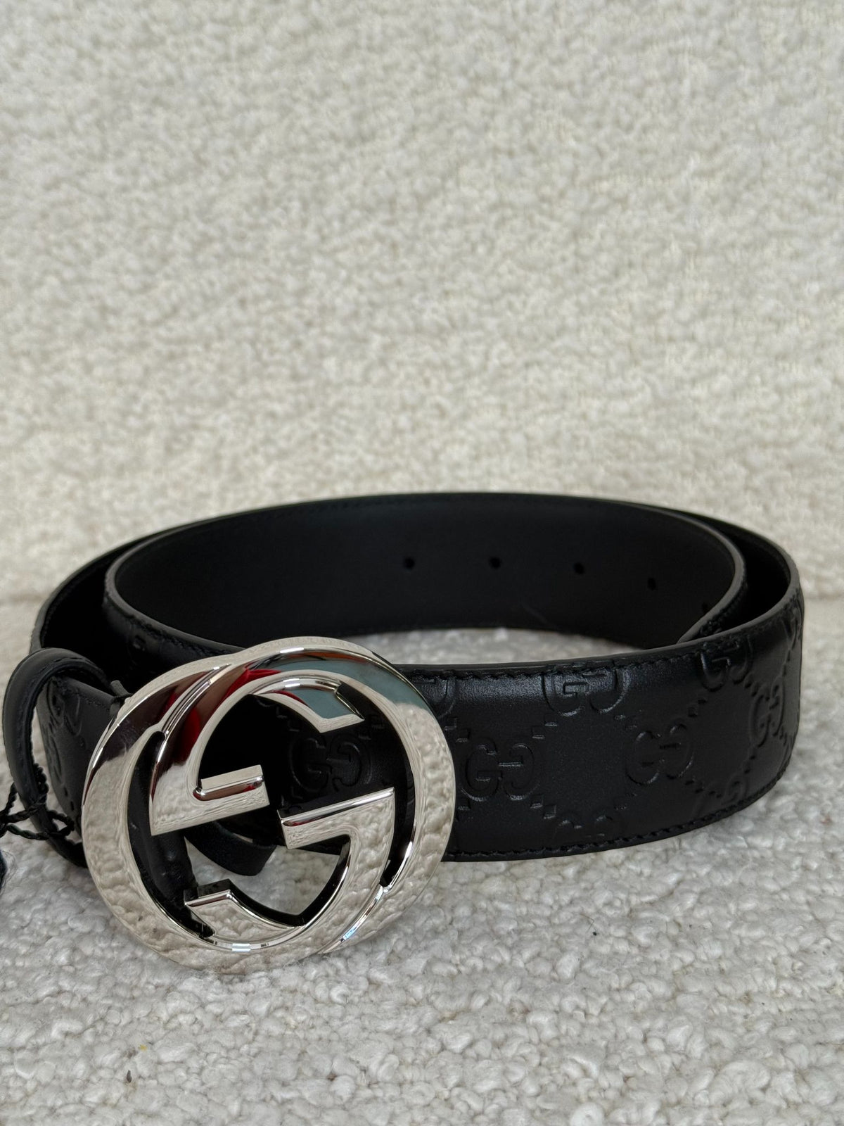 Gucci Black Guccissima Interlocking Leather Belt
