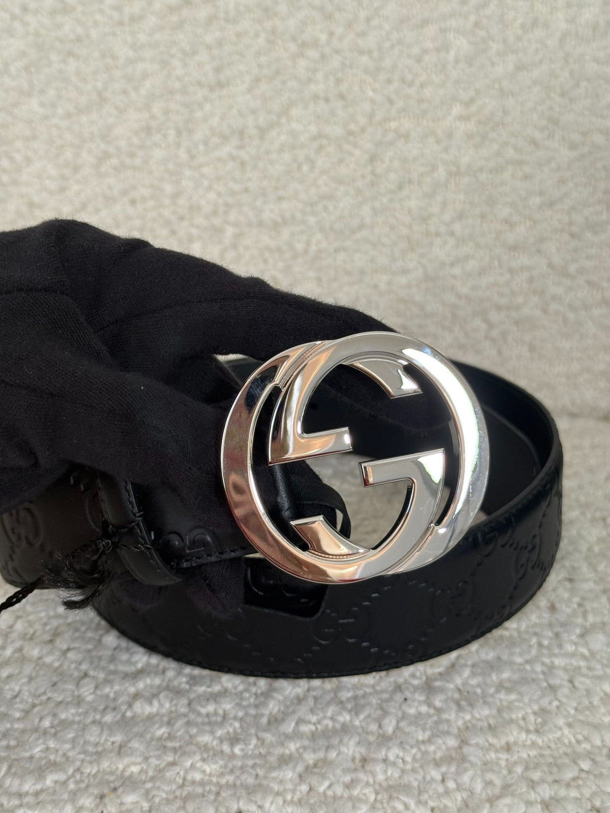 Gucci Black Guccissima Interlocking Leather Belt
