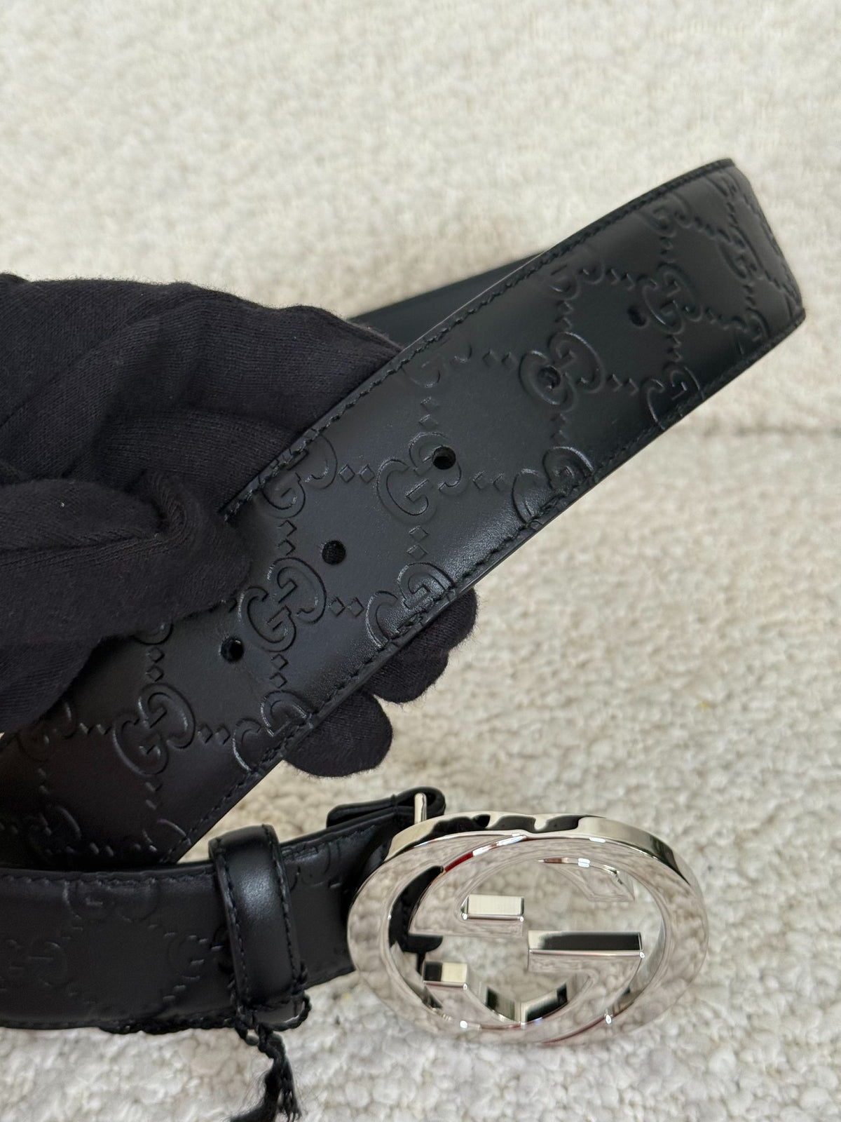Gucci Black Guccissima Interlocking Leather Belt