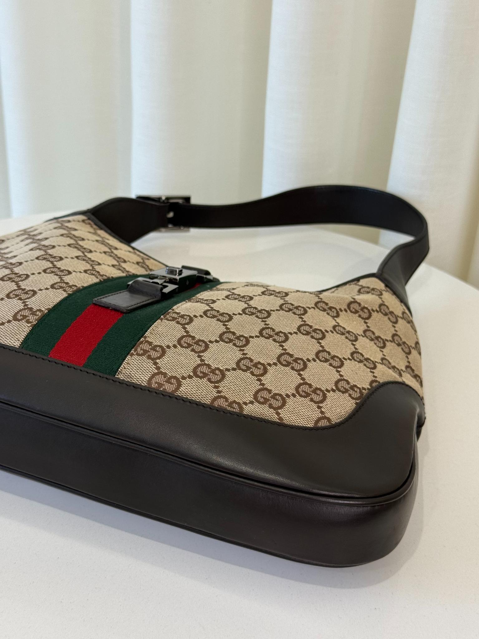 Gucci Monogram Web Jackie O Hobo Dark Brown
