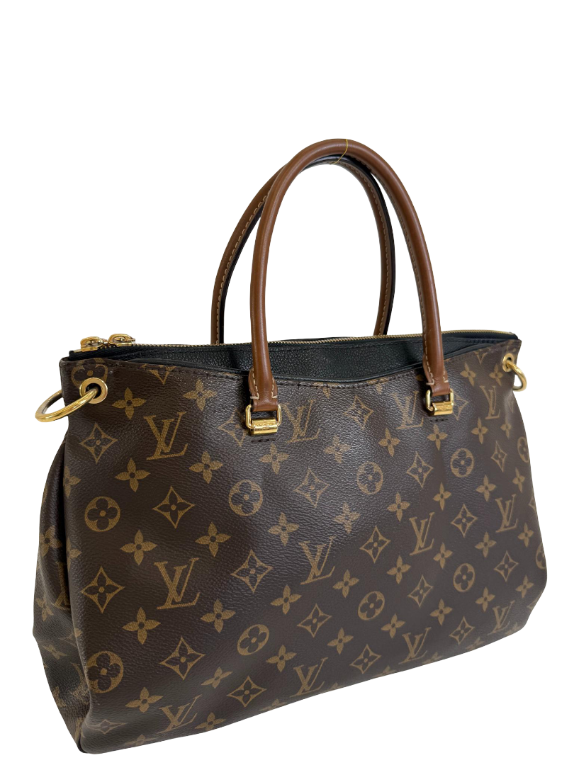 Louis Vuitton Pallas MM Black Leather and Monogram Canvas