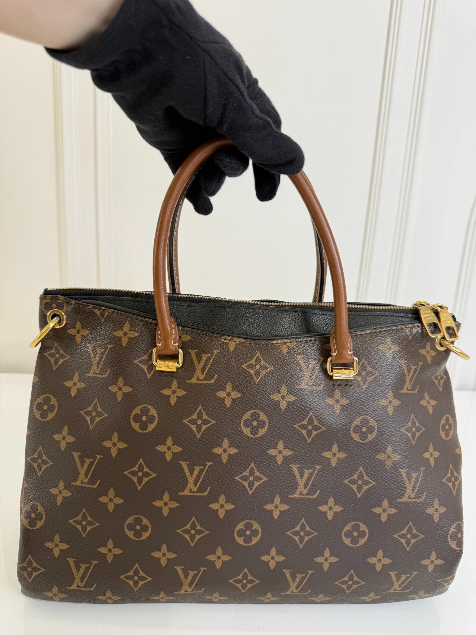 Louis Vuitton Pallas MM Black Leather and Monogram Canvas
