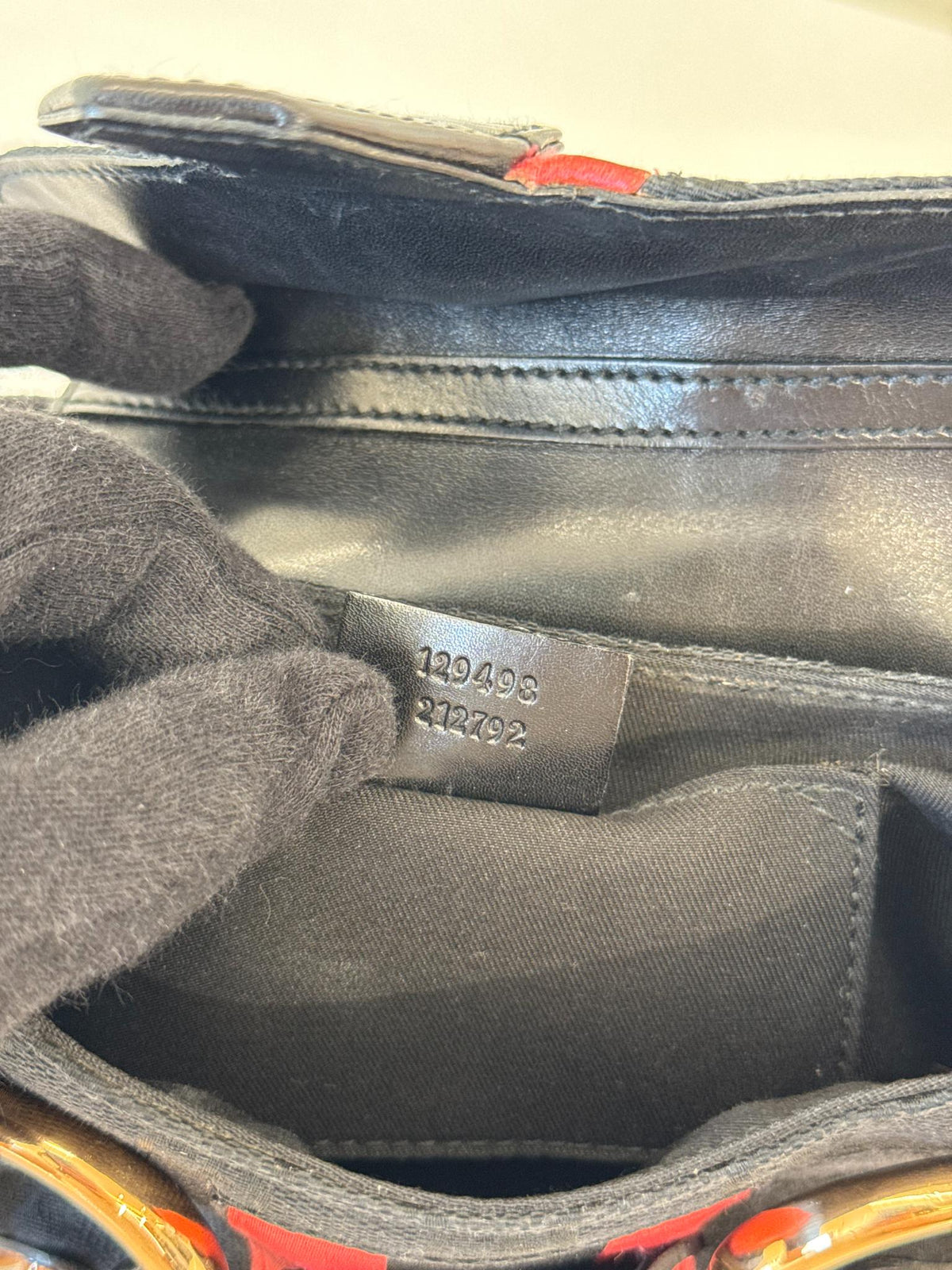 Gucci by Tom Ford Black GG Canvas Horsebit Chain Pink Stripe