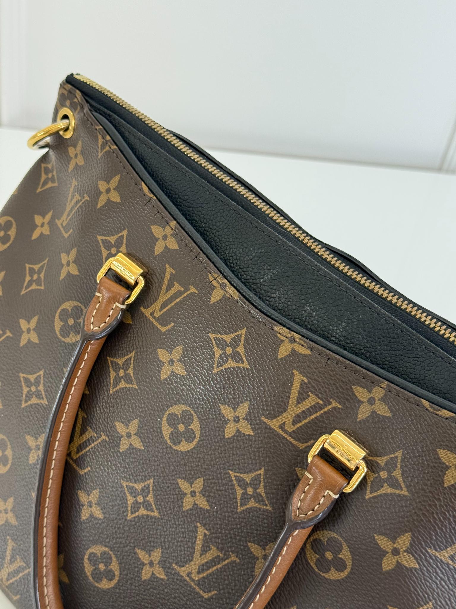 Louis Vuitton Pallas MM Black Leather and Monogram Canvas