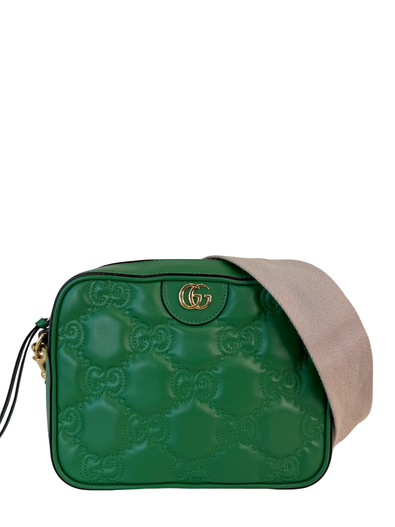 Gucci Green Embossed Leather Zip Crossbody Camera Bag