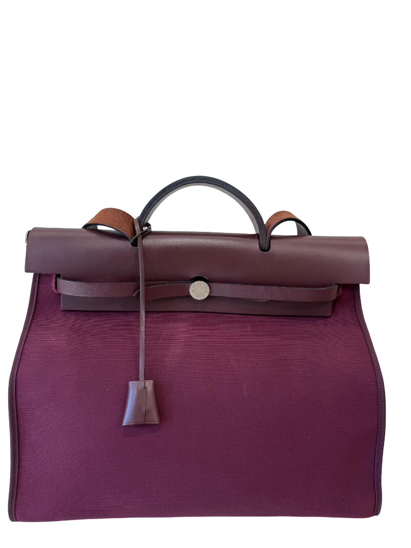 Hermès Herbag Zip 39 in Prune Militaire Canvas and Vache Hunter Leather