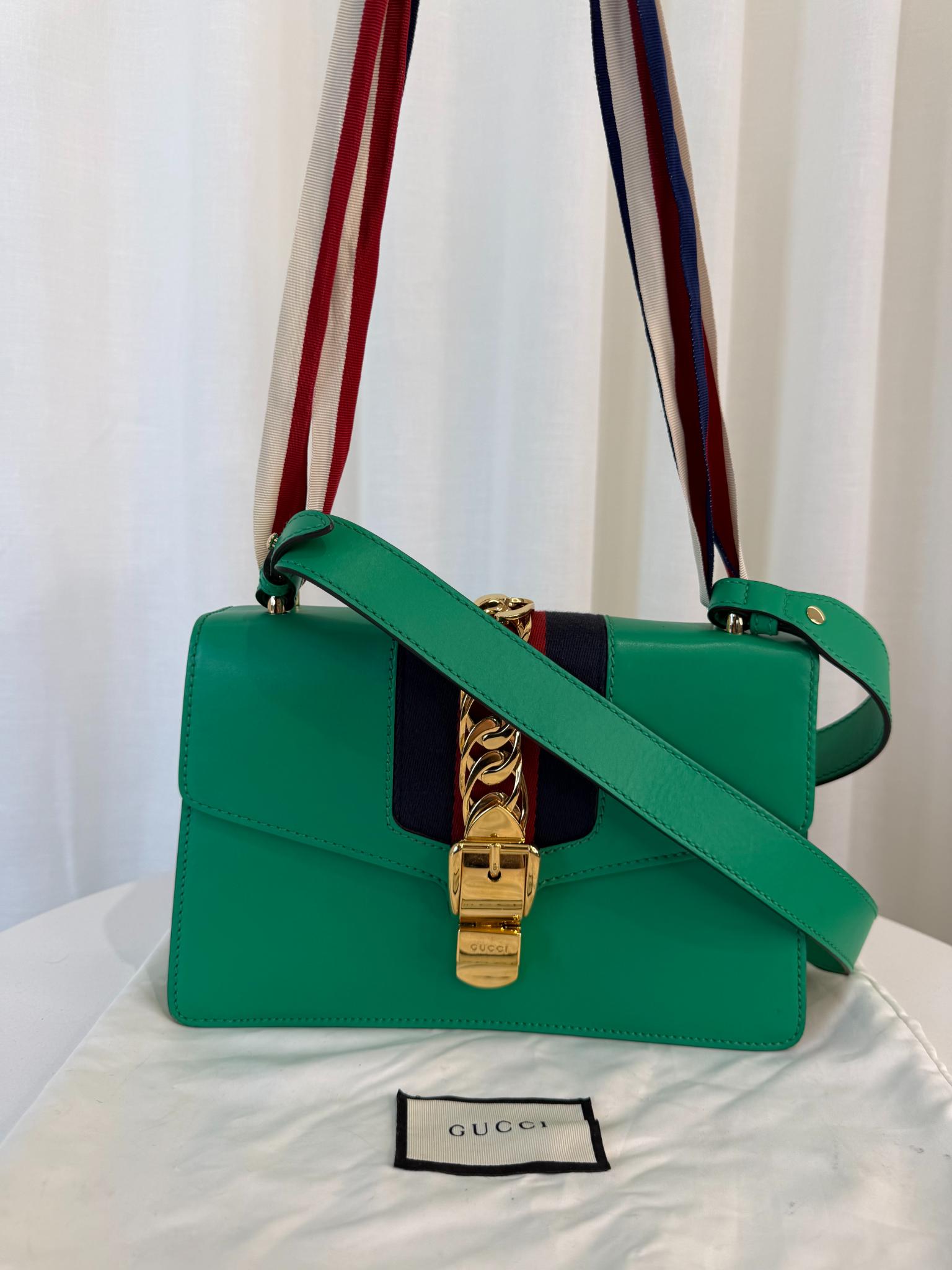 Gucci Green Web Chain Small Sylvie Shoulder Bag