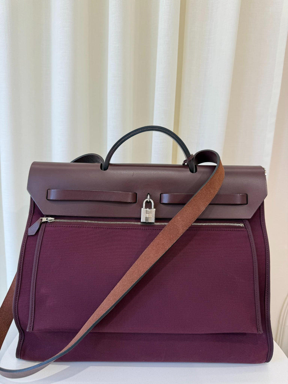 Hermès Herbag Zip 39 in Prune Militaire Canvas and Vache Hunter Leather