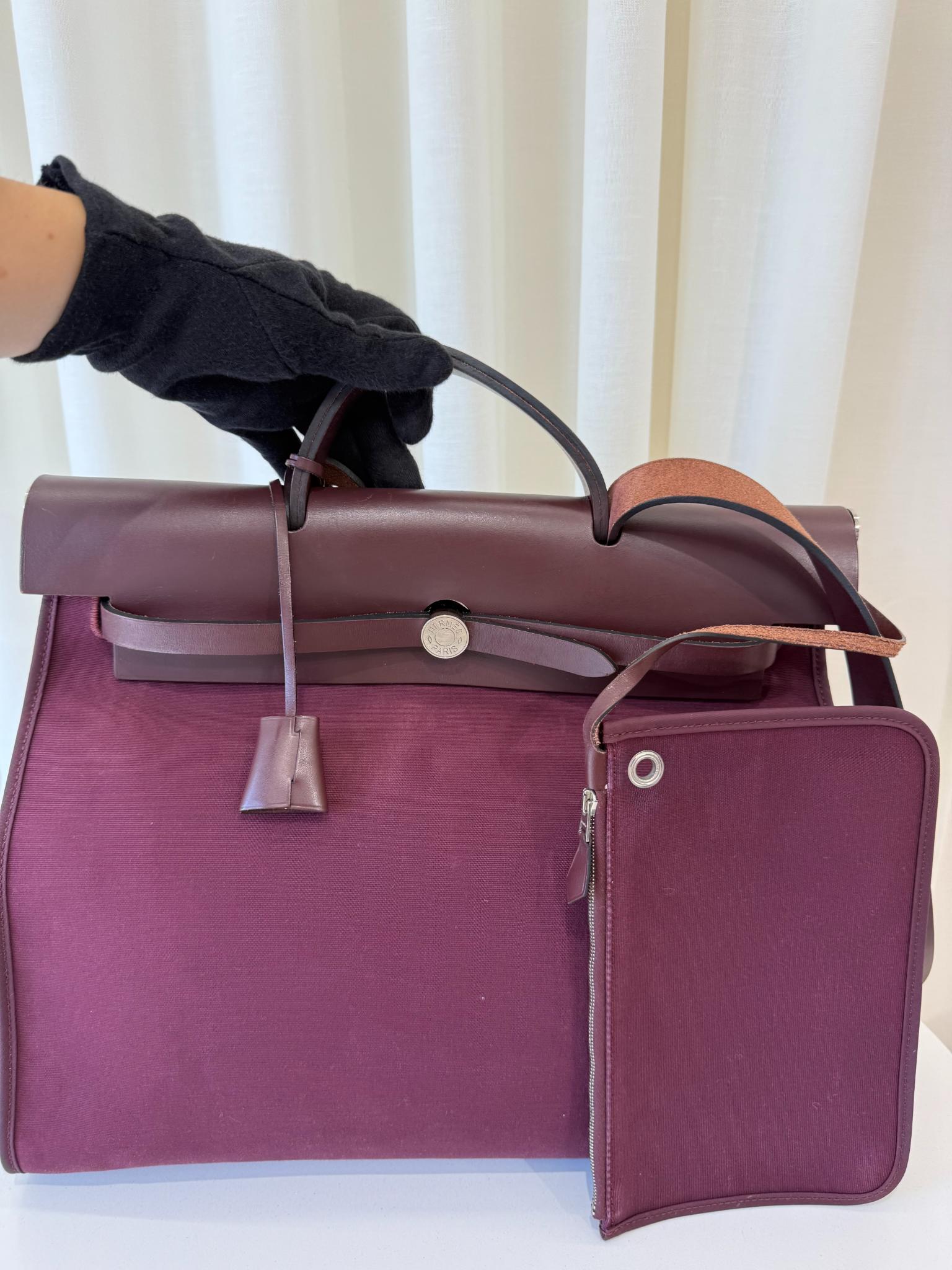 Hermès Herbag Zip 39 in Prune Militaire Canvas and Vache Hunter Leather