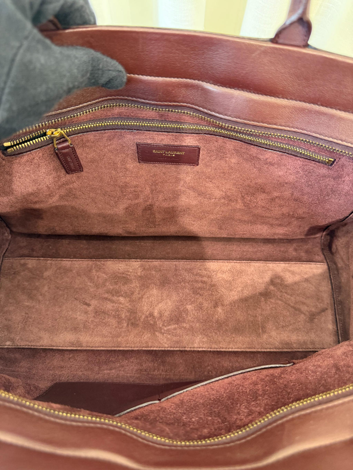 Saint Laurent Burgundy Leather Rive Gauche Cabas Tote