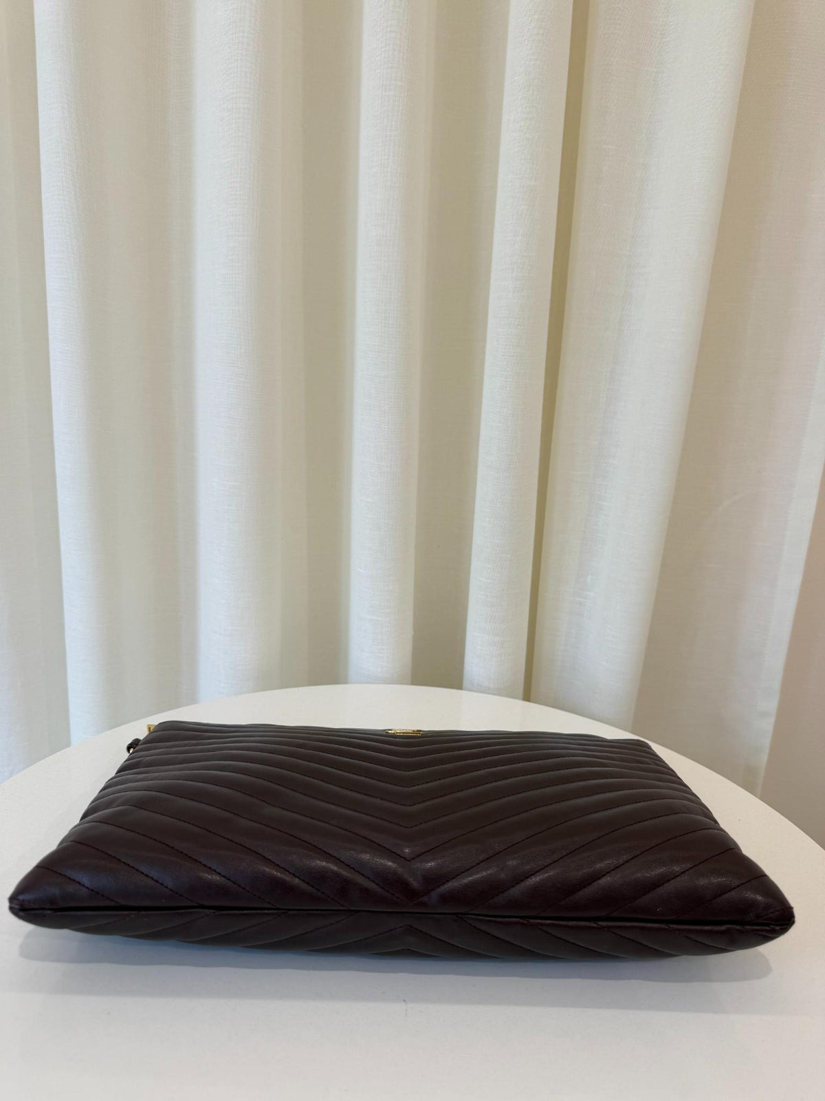 Saint Laurent Calfskin Matelasse Burgundy Chevron Monogram Clutch