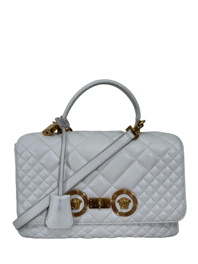 Versace La Medusa White Quilted Leather Crossbody Bag