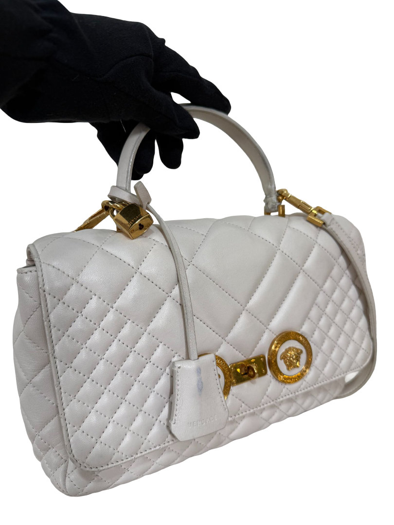 Versace La Medusa White Quilted Leather Crossbody Bag