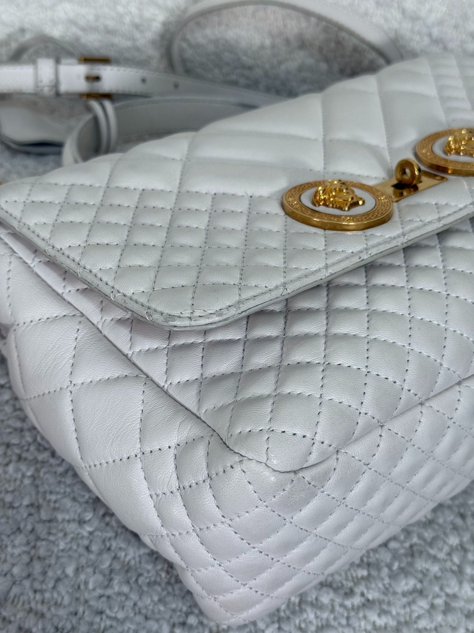 Versace La Medusa White Quilted Leather Crossbody Bag