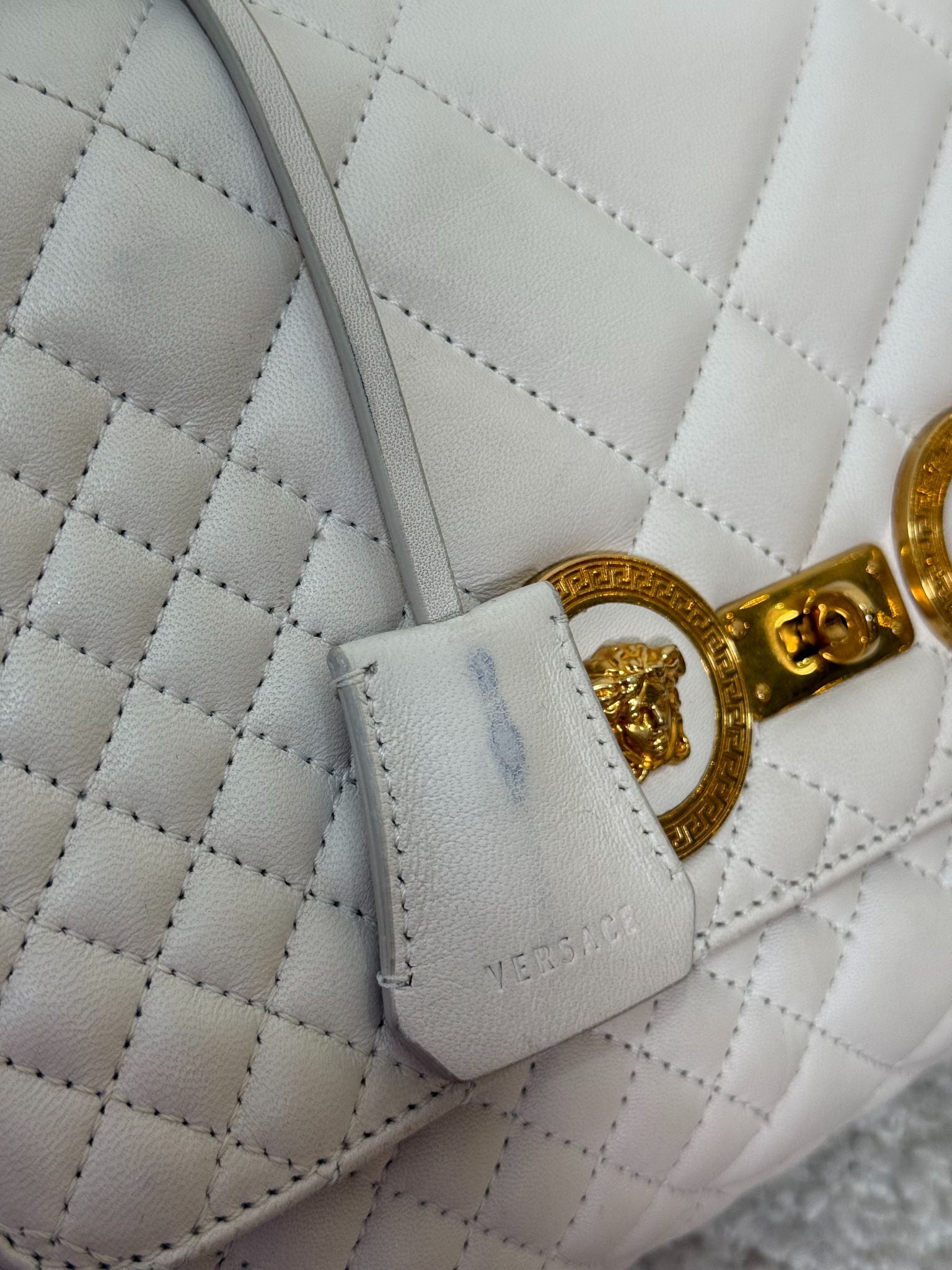 Versace La Medusa White Quilted Leather Crossbody Bag