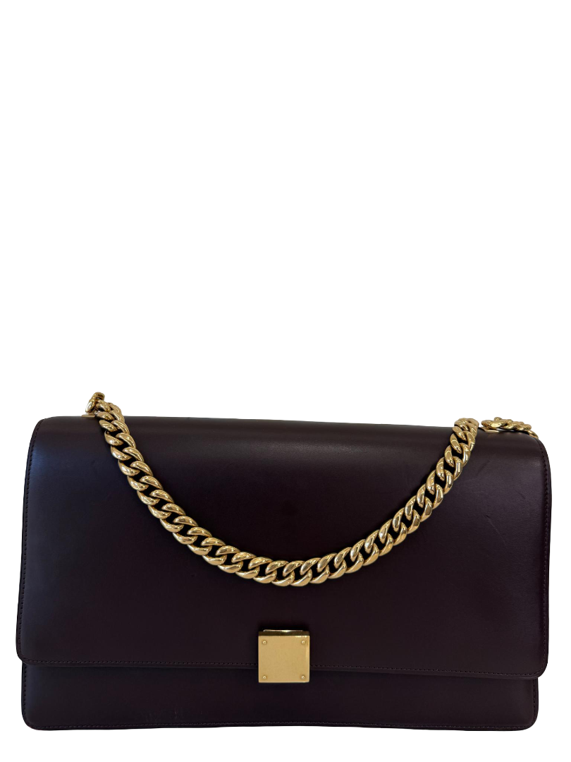 Celine Dark Burgundy Leather Large Case Chain Flap Shoulder Bag