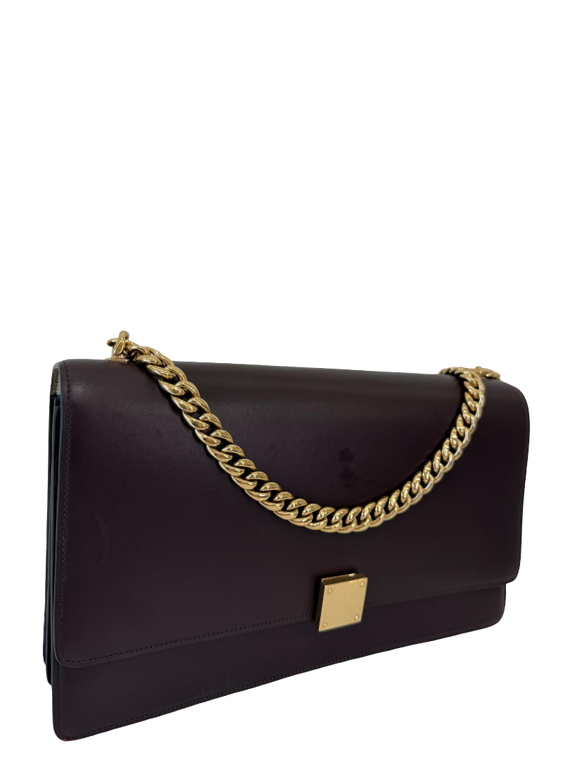 Celine Dark Burgundy Leather Large Case Chain Flap Shoulder Bag