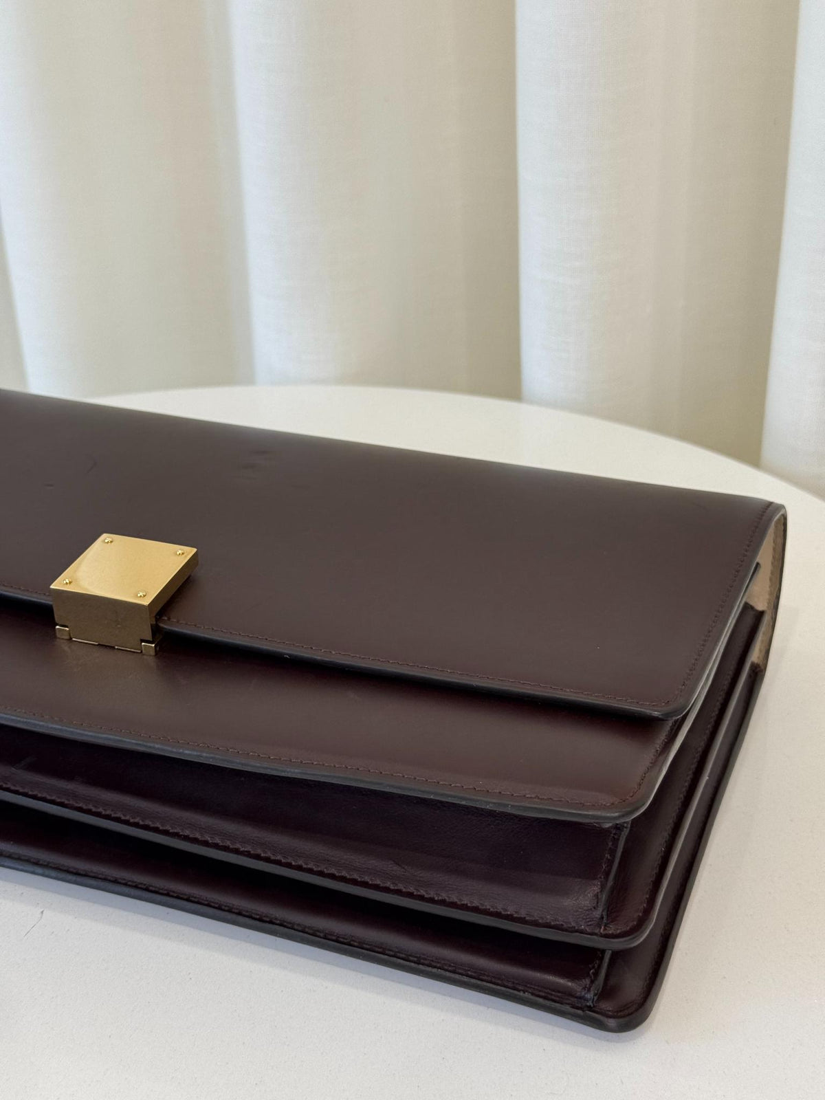 Celine Dark Burgundy Leather Large Case Chain Flap Shoulder Bag