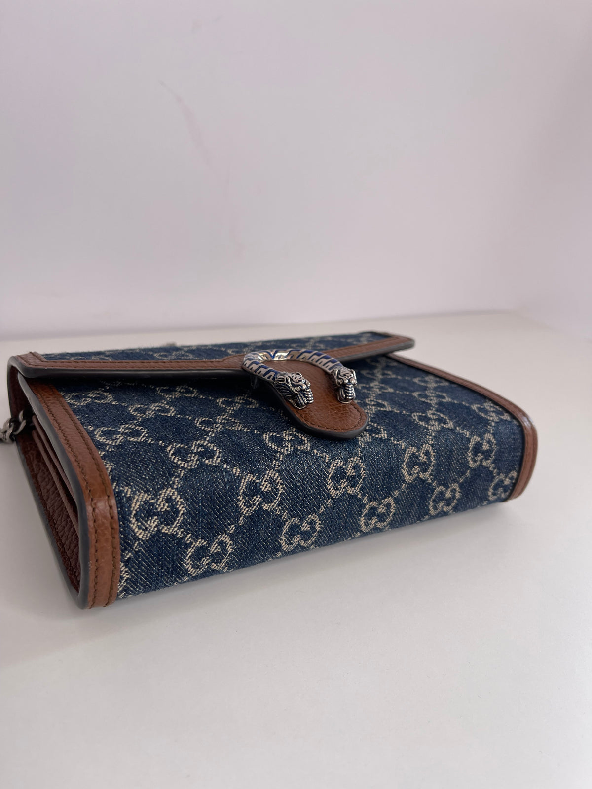 Gucci New Denim GG Monogram Mini Dionysus Wallet on Chain