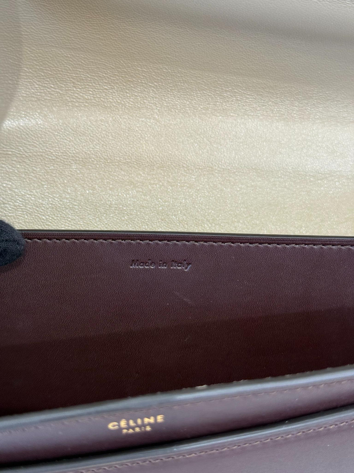 Celine Dark Burgundy Leather Large Case Chain Flap Shoulder Bag
