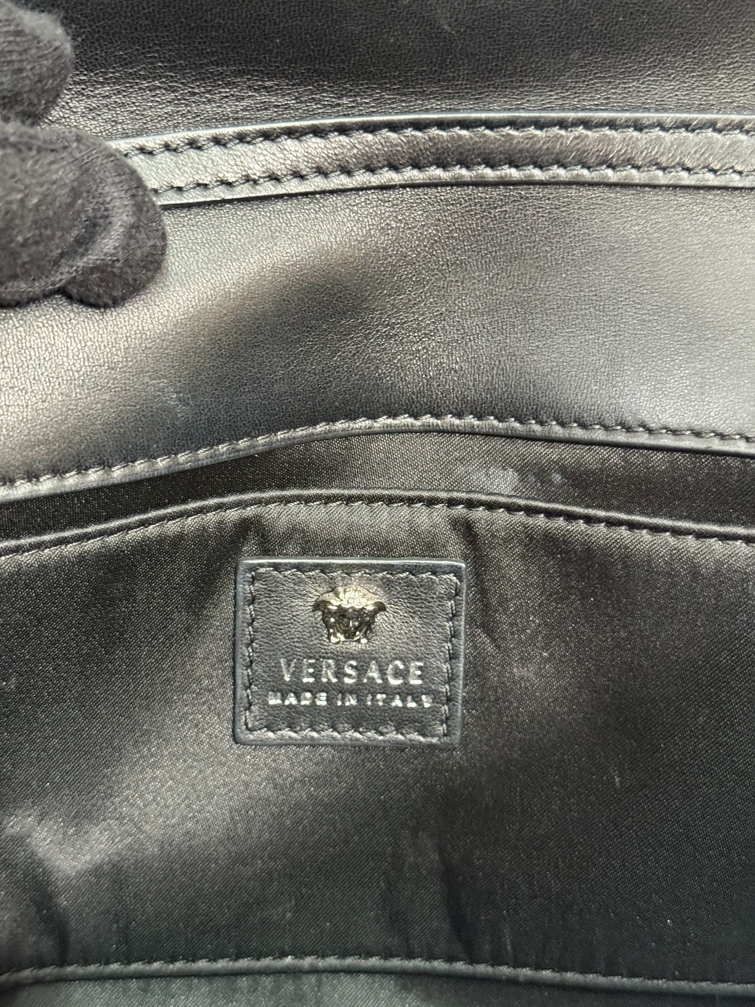 Versace Multicolored Abstract Print Patent Leather Wallet on Chain