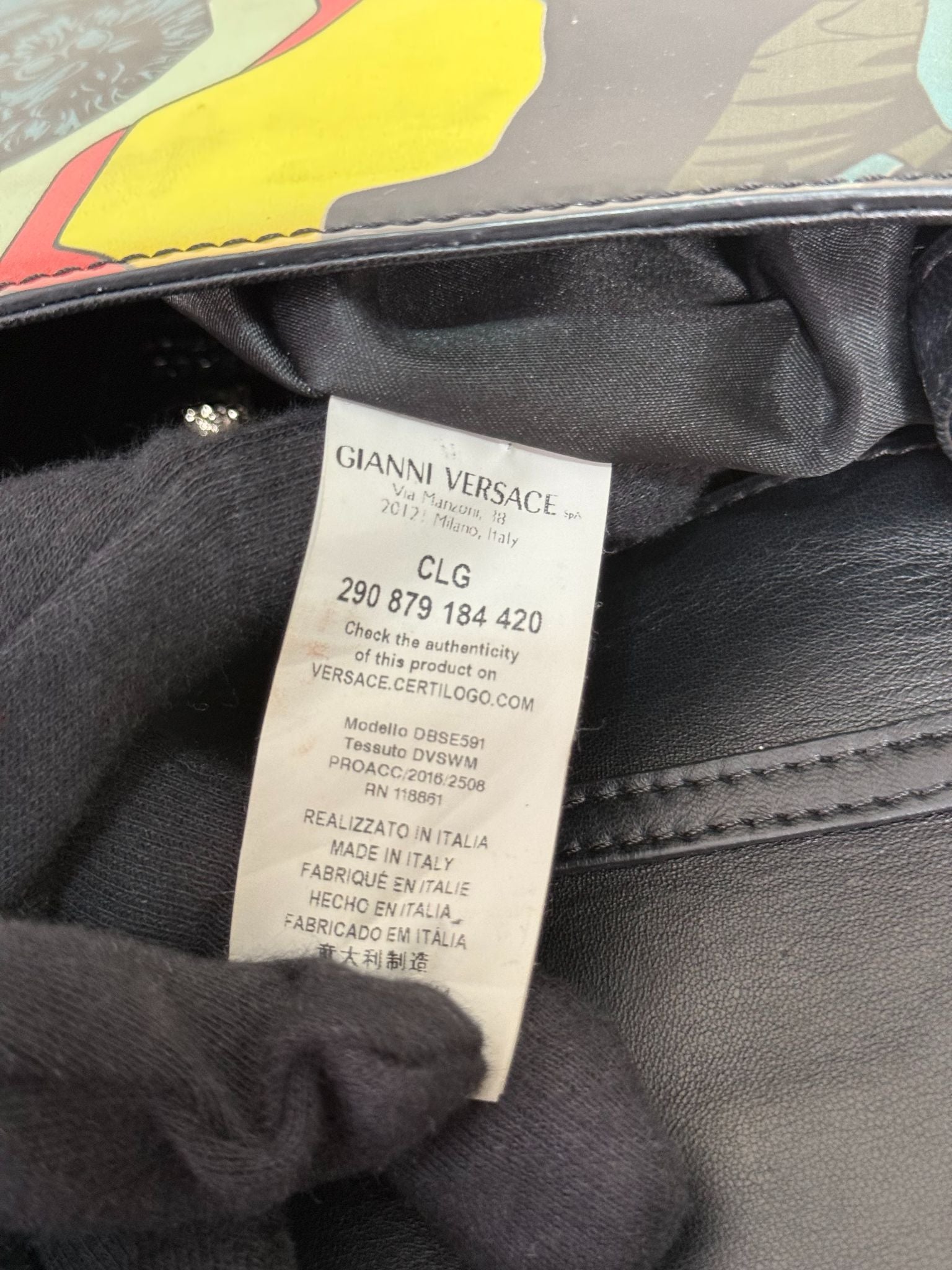 Versace Multicolored Abstract Print Patent Leather Wallet on Chain