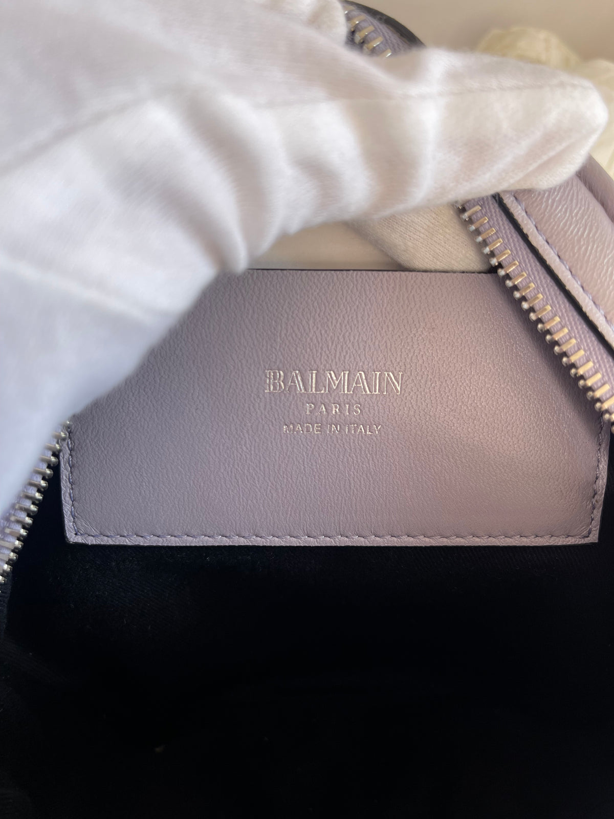 Balmain Disco Logo Embossed Grey Crossbody Bag