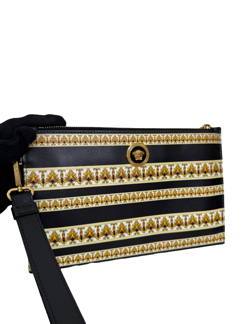 Versace La Medusa Leather Pouch in Gold Baroque Print
