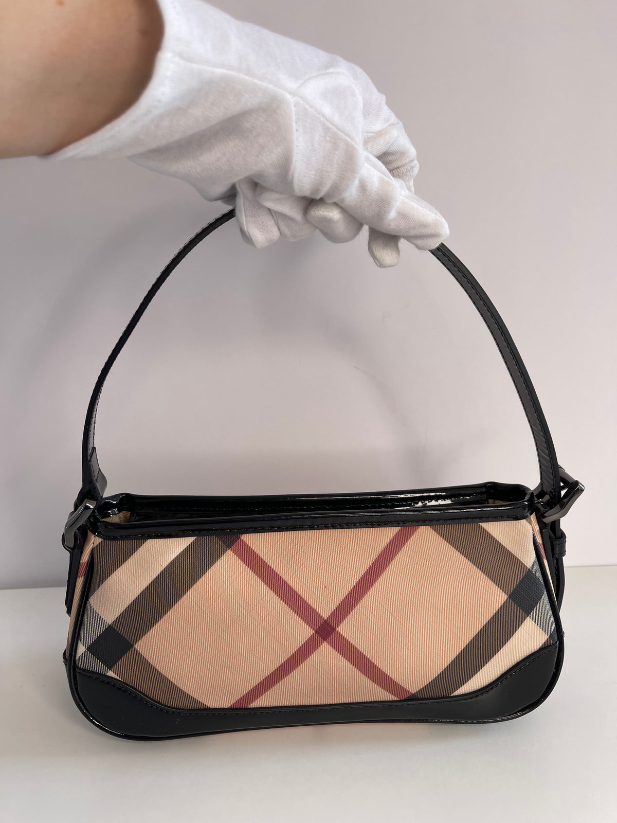 Burberry Nova Check Black Patent Leather Pochette