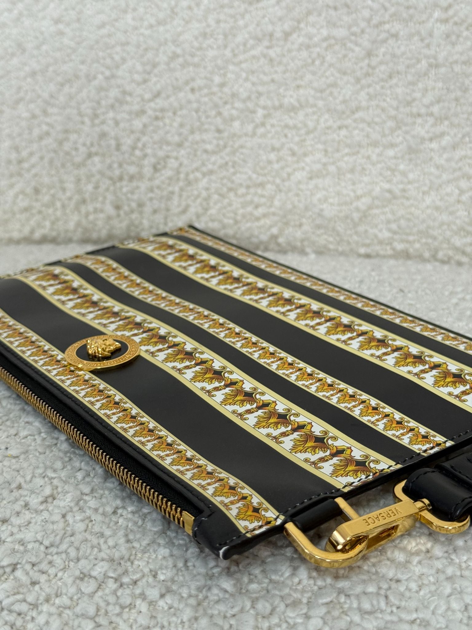 Versace La Medusa Leather Pouch in Gold Baroque Print