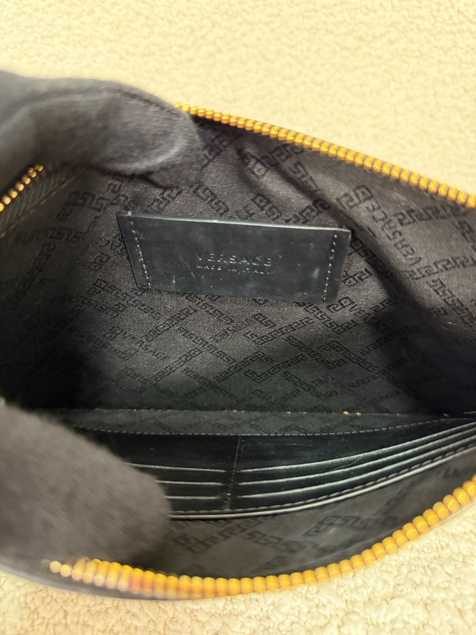 Versace La Medusa Leather Pouch in Gold Baroque Print