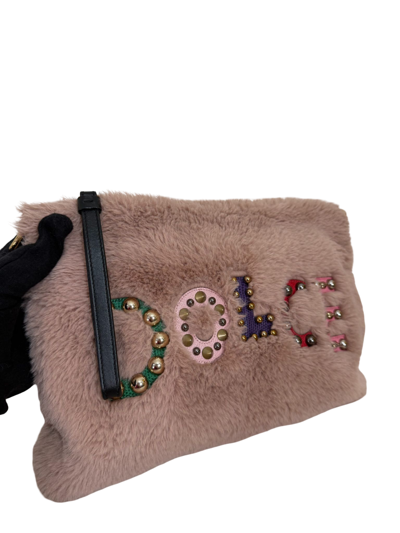 Dolce Gabbana Cleo Embellished Faux Fur Pouch