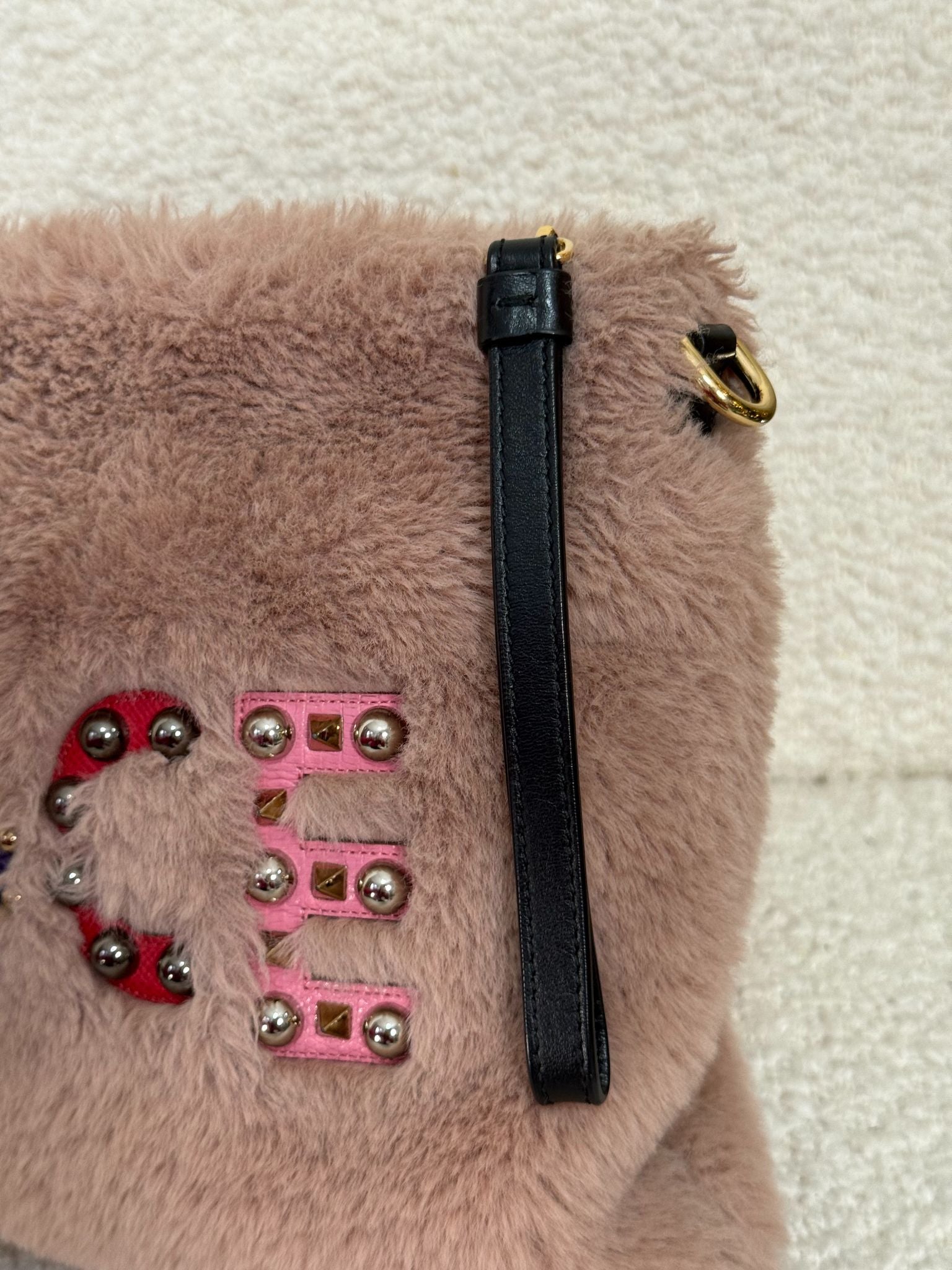 Dolce Gabbana Cleo Embellished Faux Fur Pouch