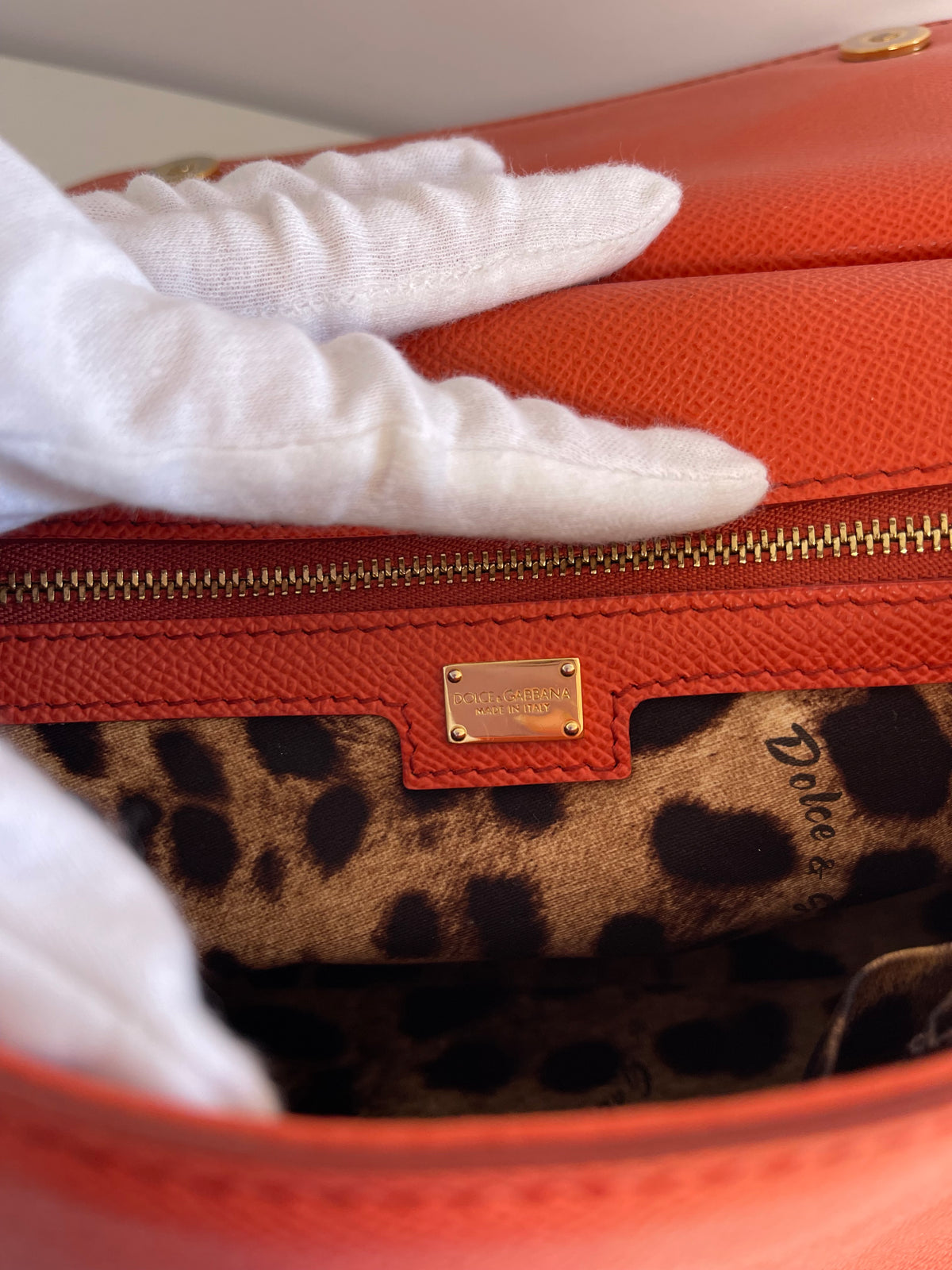 Dolce Gabbana Medium Miss Sicily Orange Leather Top Handle Bag