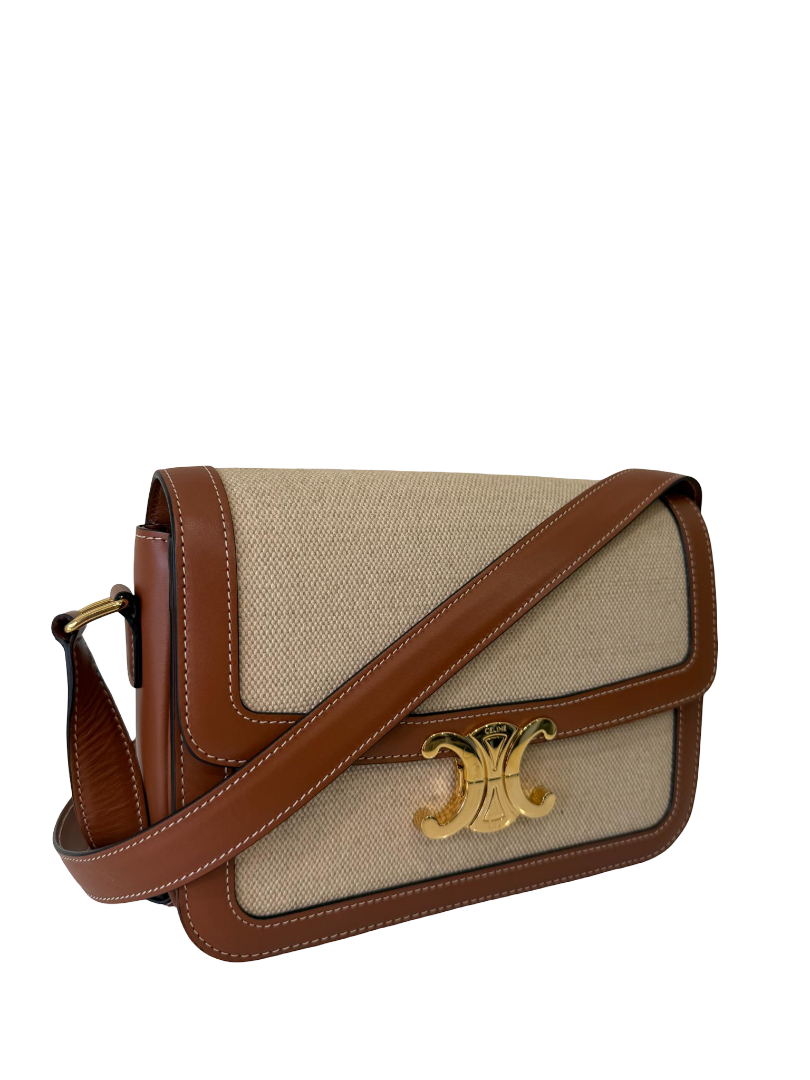 Celine Classique Triomphe Medium Textile and Calfskin Natural/Tan