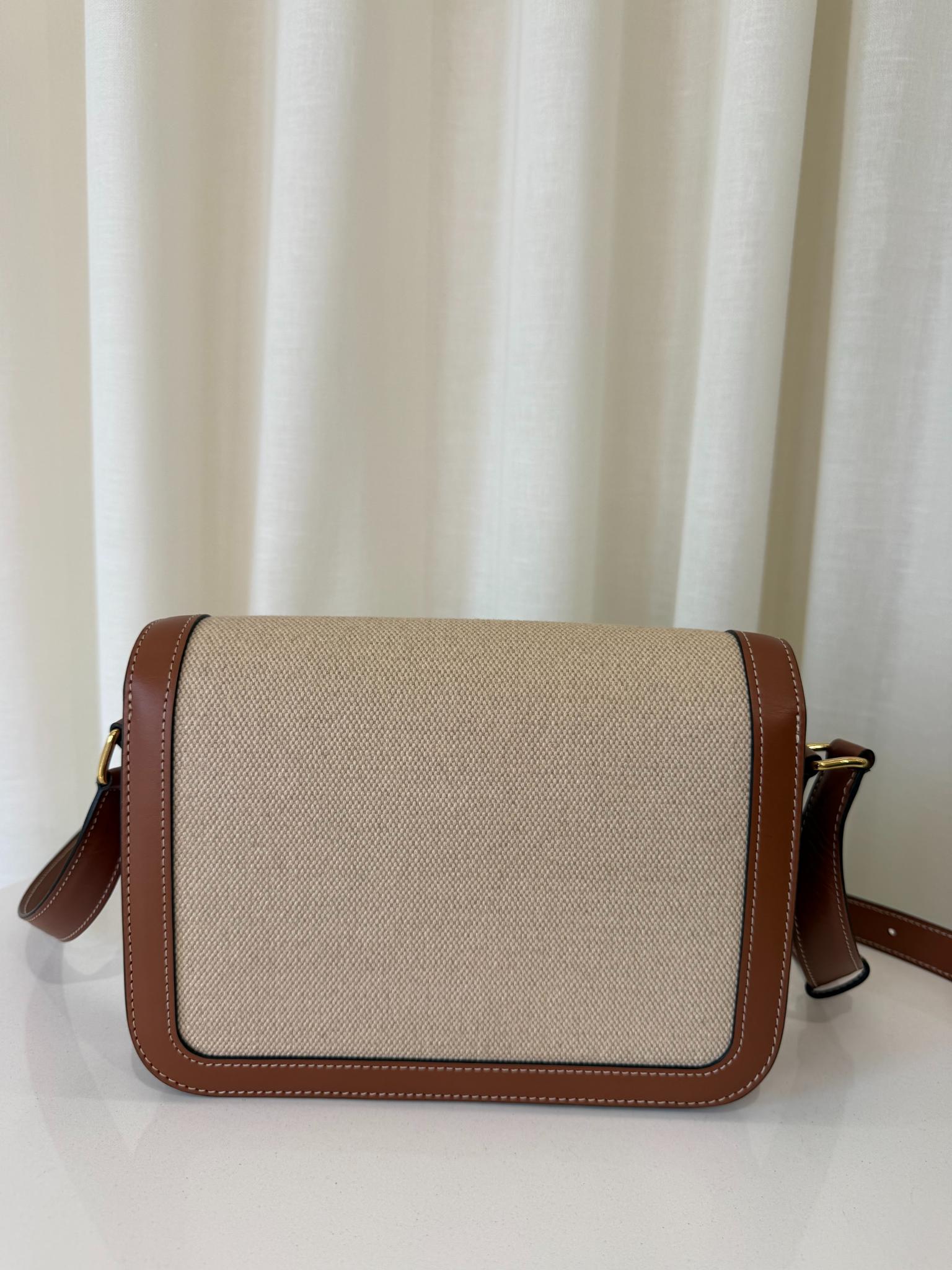 Celine Classique Triomphe Medium Textile and Calfskin Natural/Tan