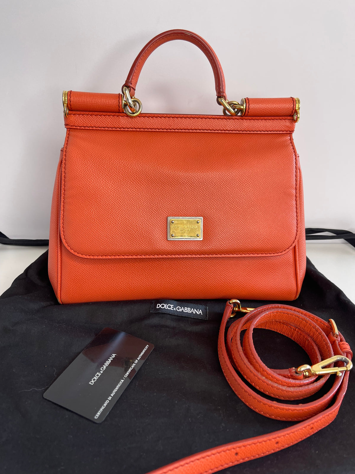 Dolce Gabbana Medium Miss Sicily Orange Leather Top Handle Bag