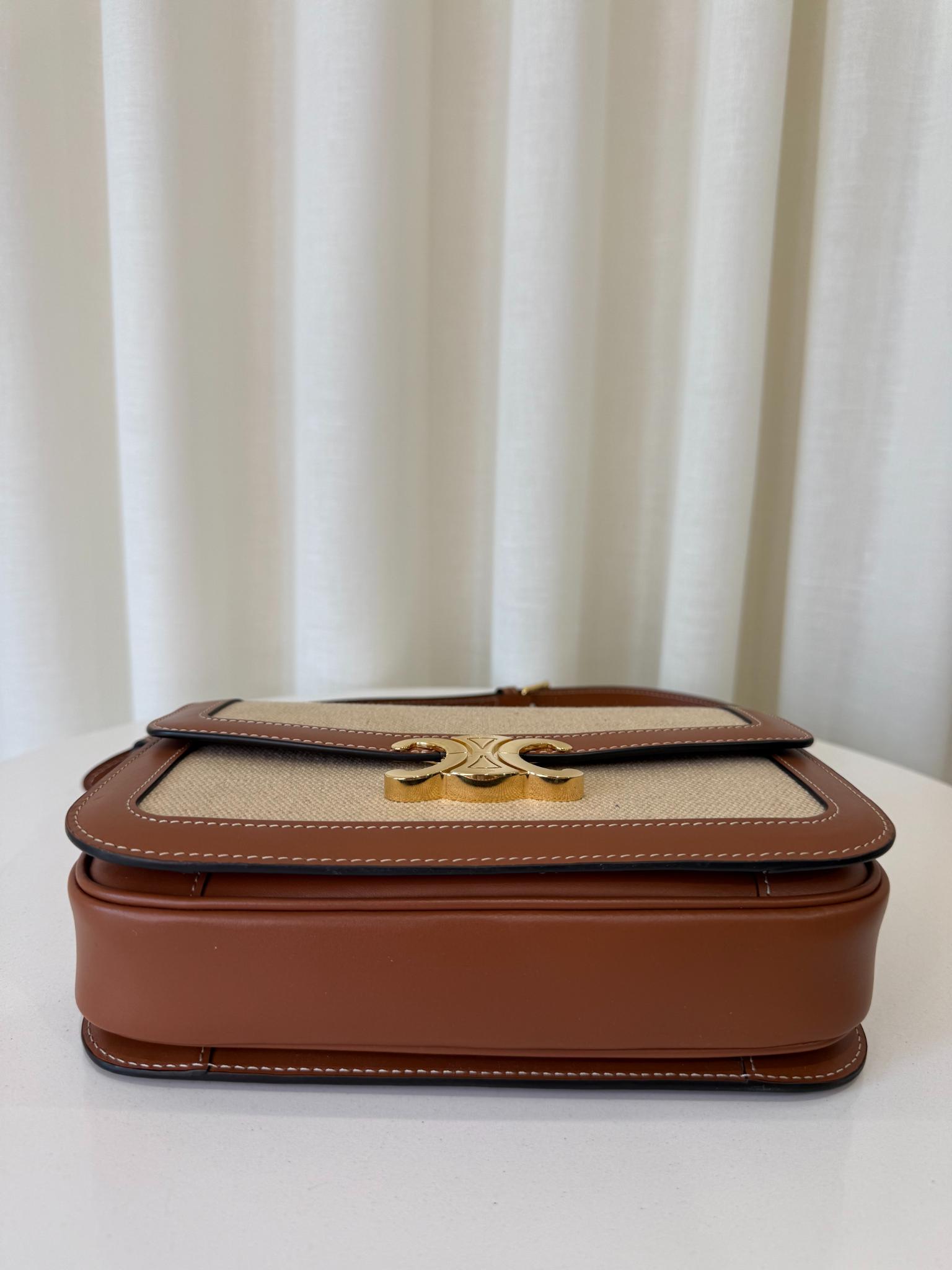 Celine Classique Triomphe Medium Textile and Calfskin Natural/Tan