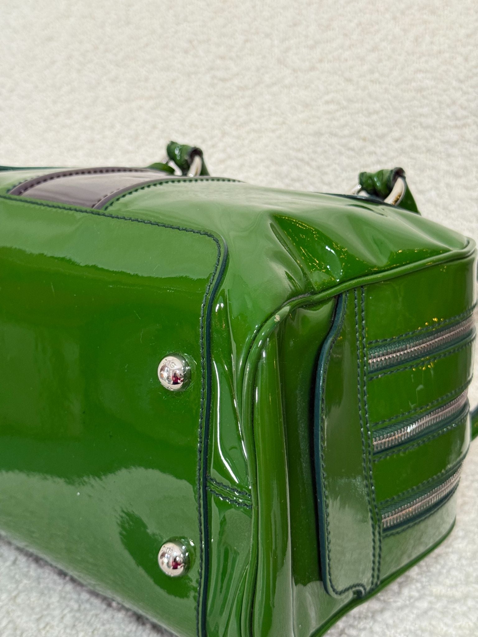 Dolce Gabbana Lily Glam Green Patent Leather Shoulder Bag