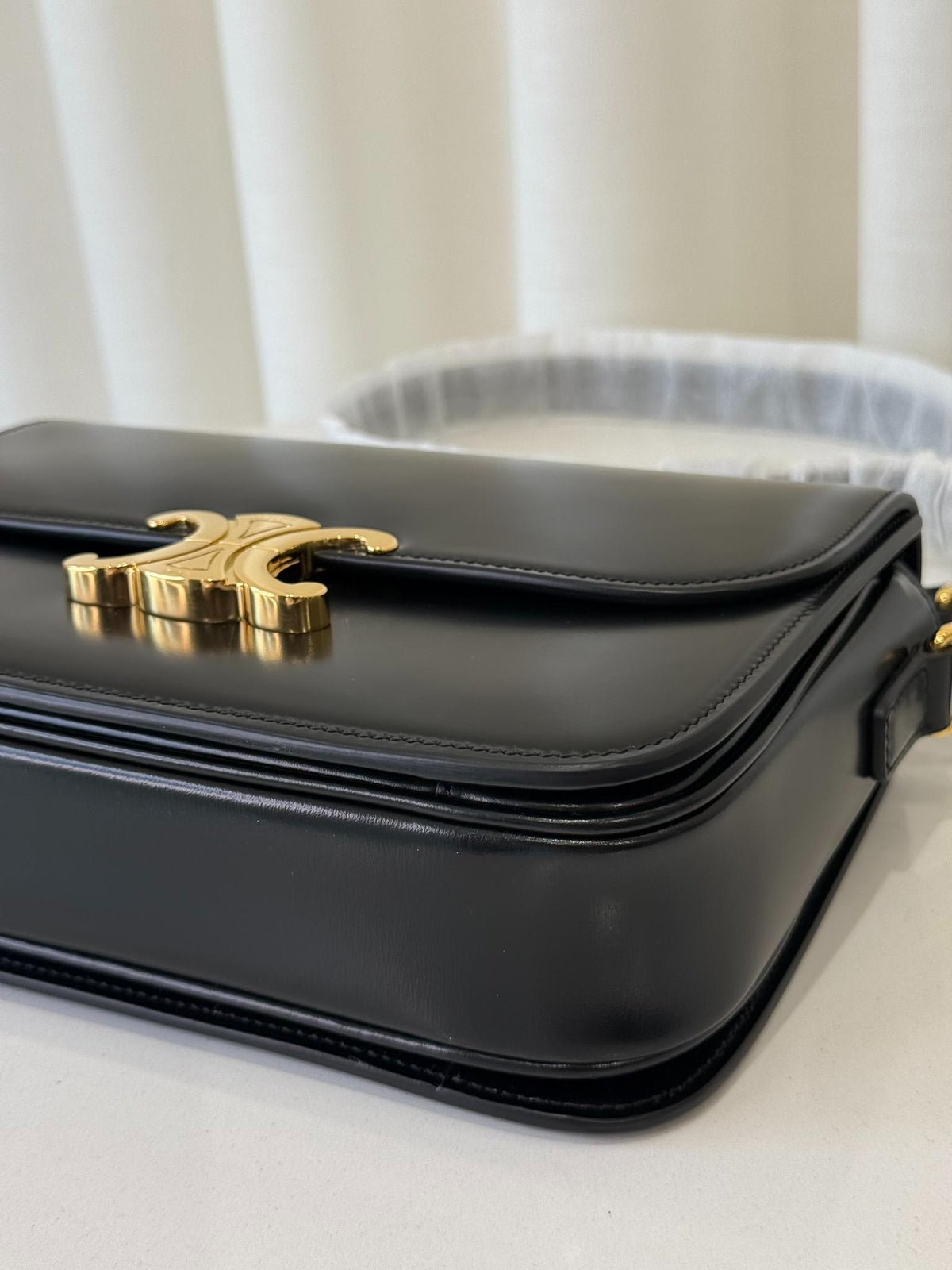 Celine Classique Triomphe Bag in Black Shiny Calfskin