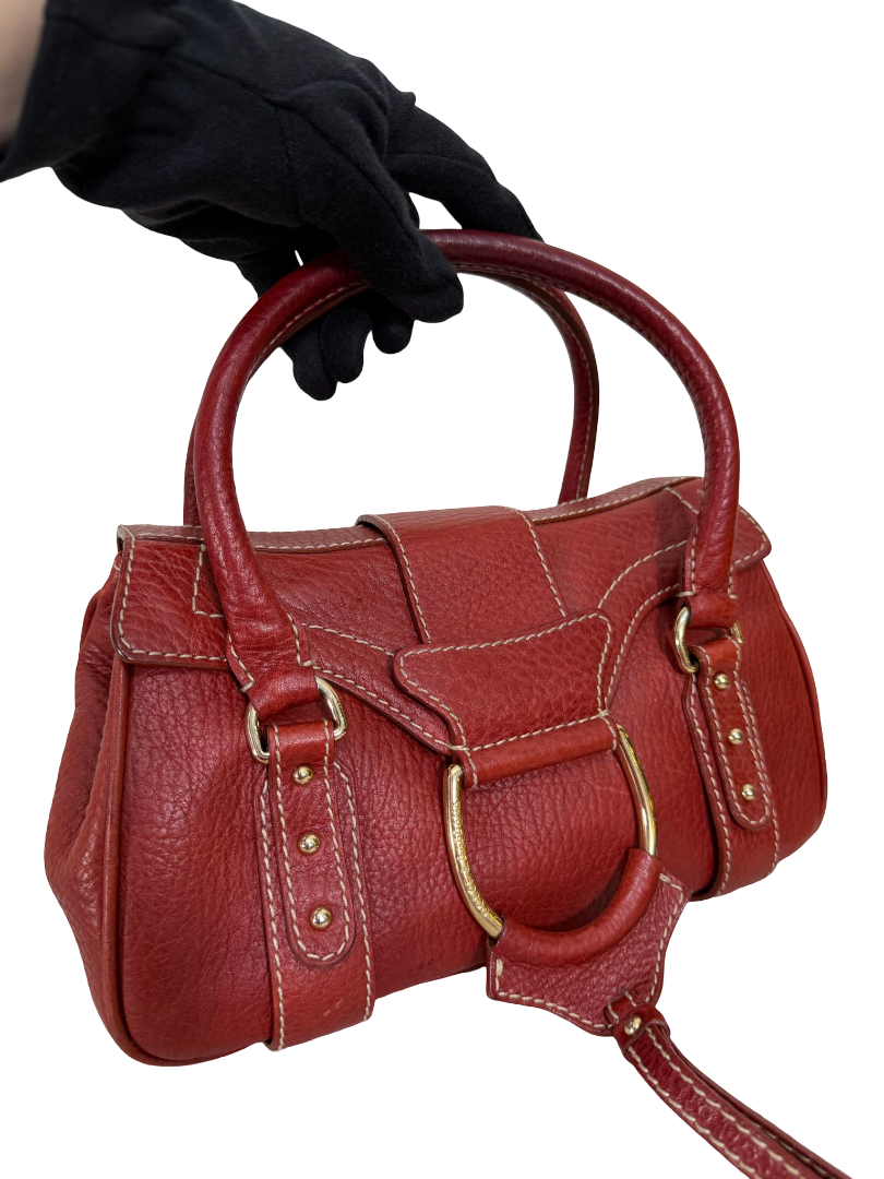 Dolce Gabbana Red Leather D Ring Satchel Bag