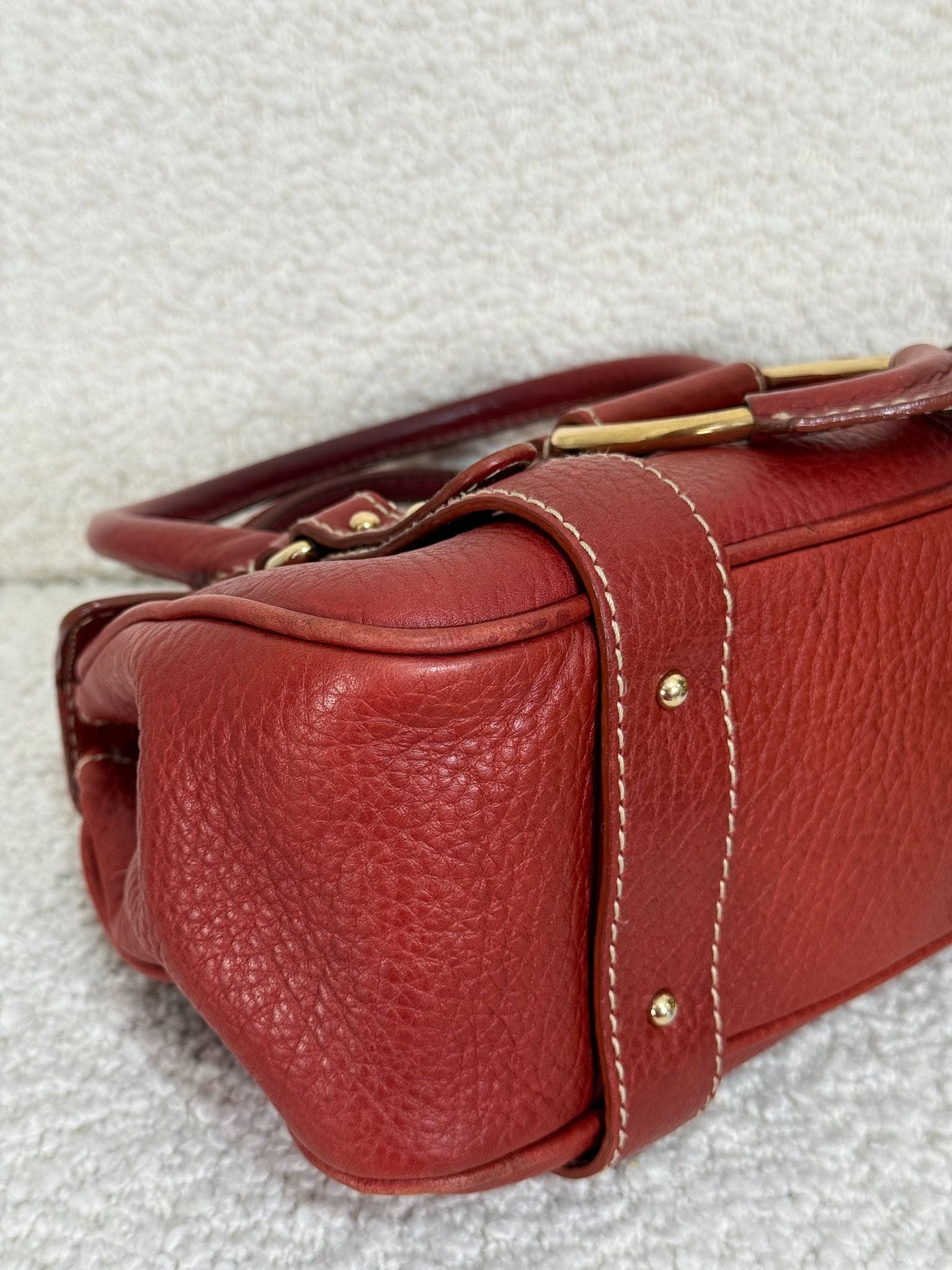 Dolce Gabbana Red Leather D Ring Satchel Bag