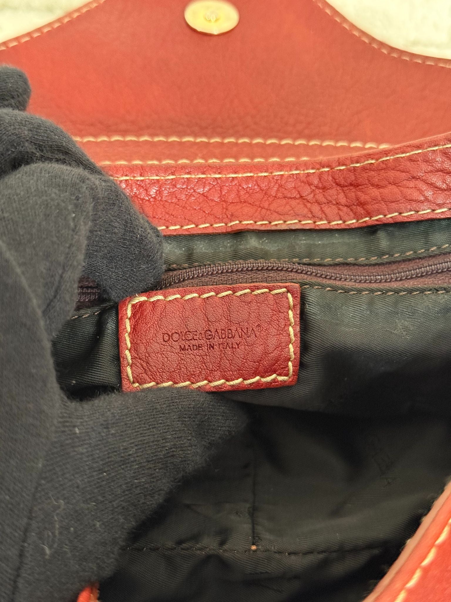 Dolce Gabbana Red Leather D Ring Satchel Bag