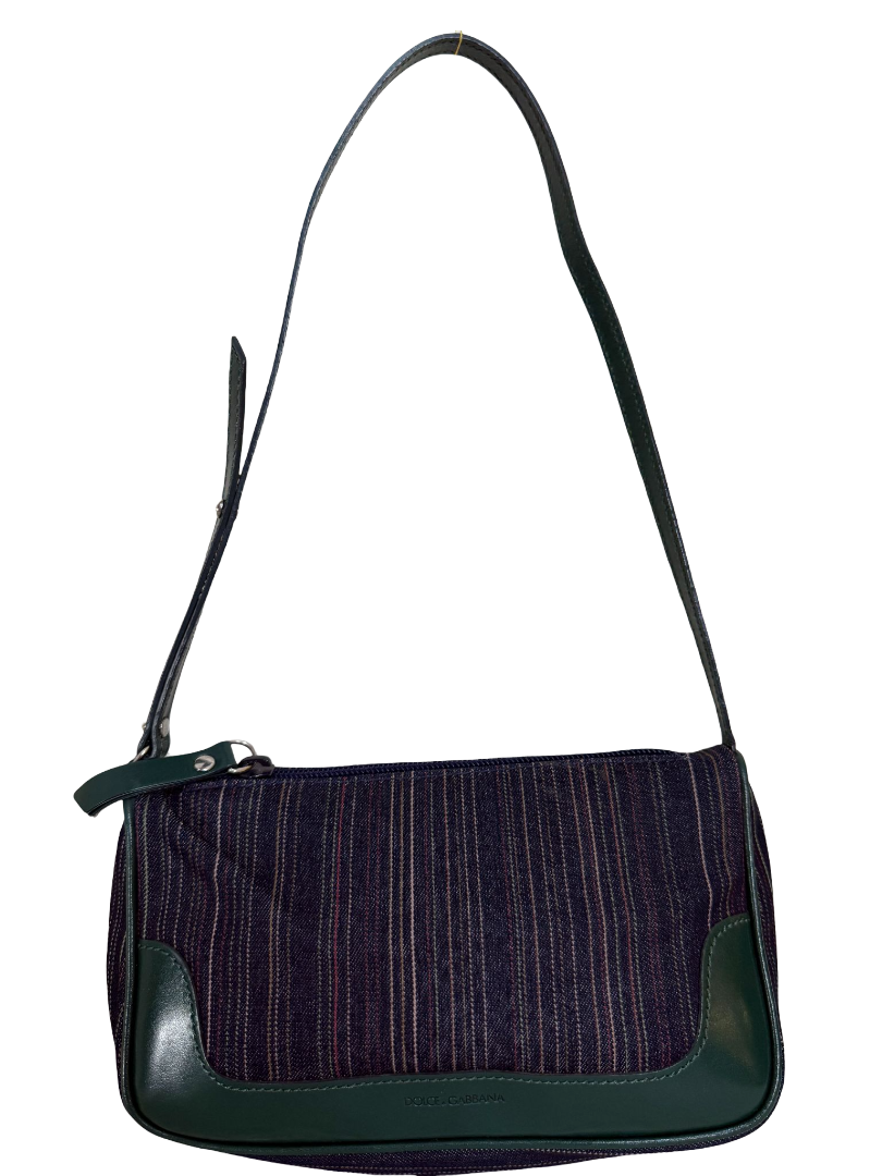 Dolce Gabbana Green Leather/Stripey Denim Pochette