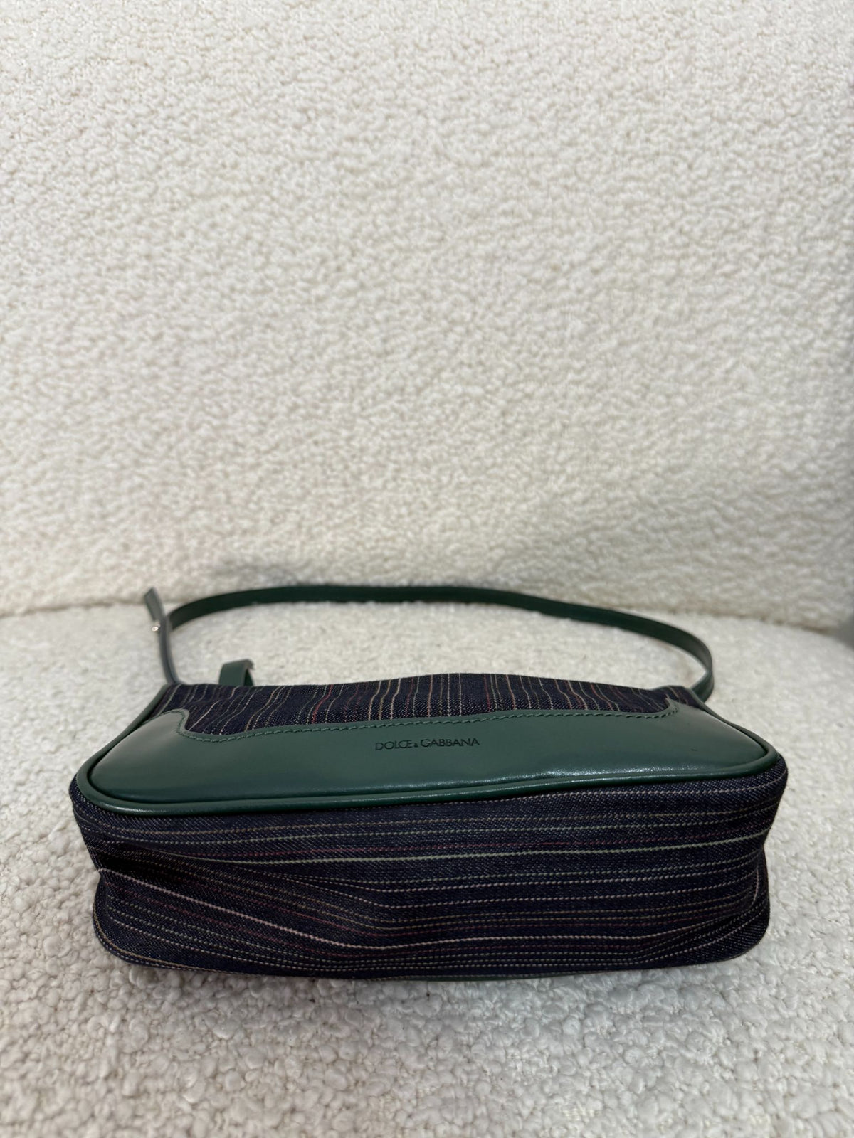 Dolce Gabbana Green Leather/Stripey Denim Pochette