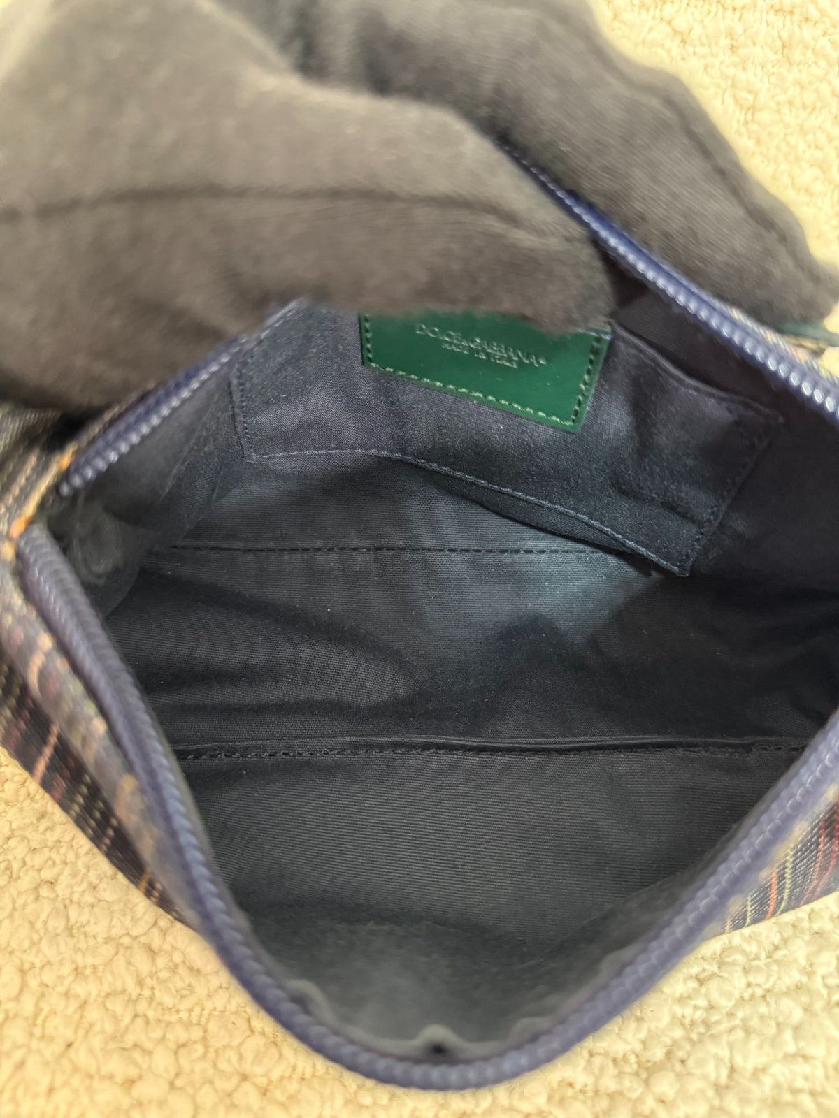 Dolce Gabbana Green Leather/Stripey Denim Pochette